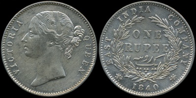 Британская Индия. 1 рупия. 1840 (aXF)