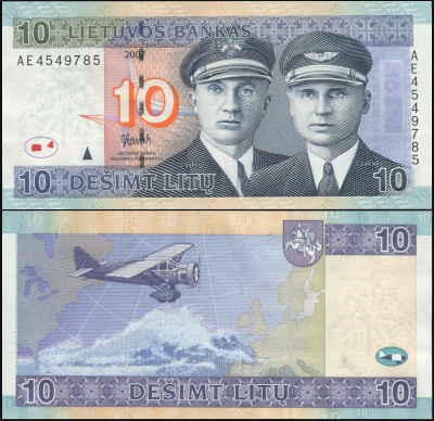 Литва. Банкнота 10 литов. 2007 (2008). Unc. Бумага. Кат# P.68a
