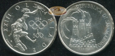 Сан-Марино. 500 лир. 1984 (Unc. Серебро)