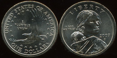США. 1 доллар. "Голден доллар". 2007 (D). Unc
