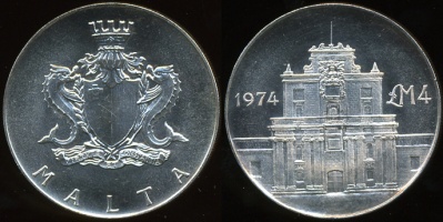 Мальта. 4 фунта. 1974. Серебро