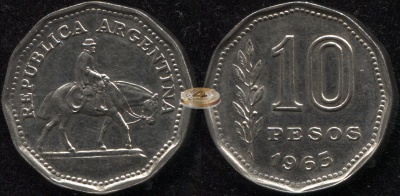 Аргентина. 10 песо. 1963 (Unc)