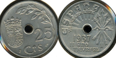 Испания (республика). 25 центимов. 1937 (Unc)