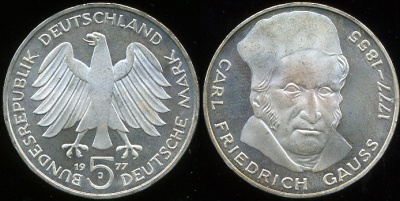 Германия (ФРГ). 5 марок. 1977 (Серебро)