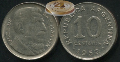 Аргентина. 10 центаво. 1952 (VF)
