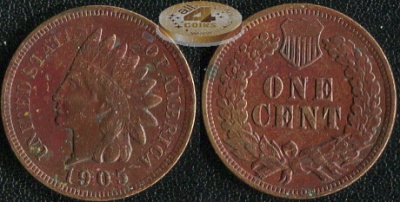 США. 1 цент. 1905 (aUnc)