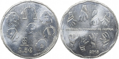 Португалия Монета 2.5 евро. 2015 (Unc) 40 лет Омбудсмену