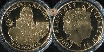 Олдерни. 5 фунтов. 2007 (Proof. Серебро. Позолота)