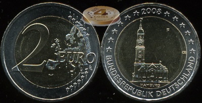 Германия. 2 евро. 2008.F (Unc. Биметалл)