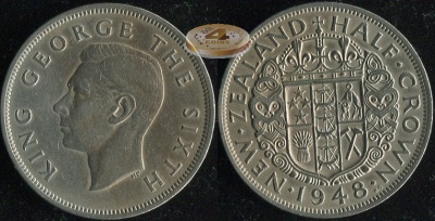 Новая Зеландия. 1/2 кроны. 1948 (XF/XF+)