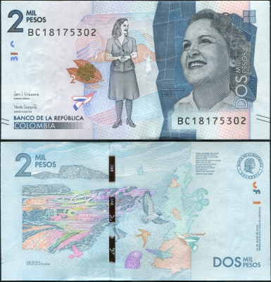 Колумбия. Банкнота 2000 песо. 24.07.2018(2019). Unc. Бумага. Кат.# P.458d