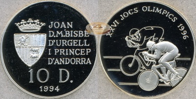 Андорра. 10 динеров. 1994 (Proof [PR-69] Серебро. Слаб)