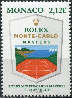 Монако. 2021. Теннисный турнир Rolex Monte-Carlo Masters (Почтовая марка. MNH OG)