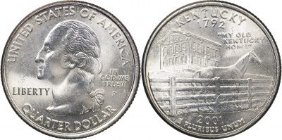 США. Монета 25 центов [Квотер]. 2001.P (KM#322. Unc) Кентуки