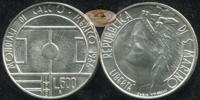 Сан-Марино. 500 лир. 1986 (Unc. Серебро)