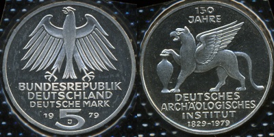 Германия [ФРГ]. 5 марок. 1979.J (Proof. Серебро)