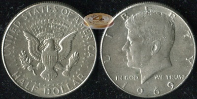 США. 1/2 доллара. 1969.D (XF. Серебро)