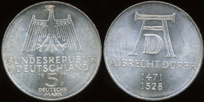 Германия (ФРГ). 5 марок. 1971 (Серебро)