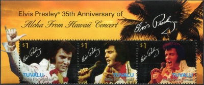 Тувалу. 2008. Элвис Пресли - 35-летие концерта "Aloha From Hawaii" (Сцепка с полями. MNH OG)