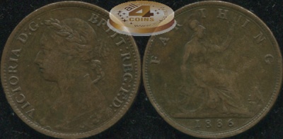 Великобритания. 1 фартинг. 1886. (VF)