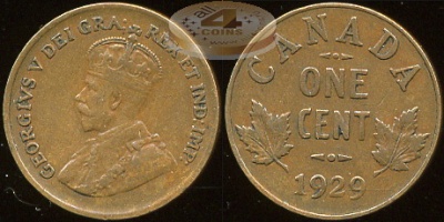 Канада. 1 цент. 1929 (XF+)