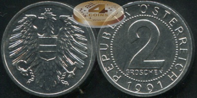Австрия. 2 грошена. 1991 (Unc)