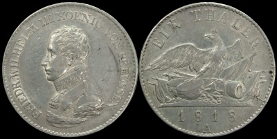 Германия [Пруссия]. 1 талер. 1818.A (XF. Серебро)