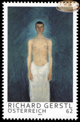 Австрия. 2013. Рихард Герстль. Полуобнаженный автопортрет на голубом фоне (Почтовая марка. MNH OG)