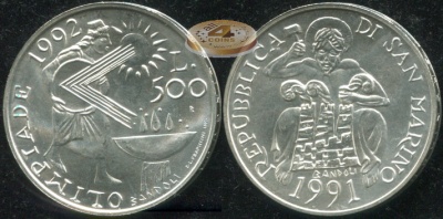 Сан-Марино. 500 лир. 1991 (Unc. Серебро)