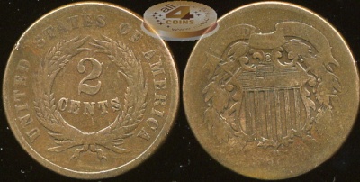 США. 2 цента. 1864 (VF/VG)
