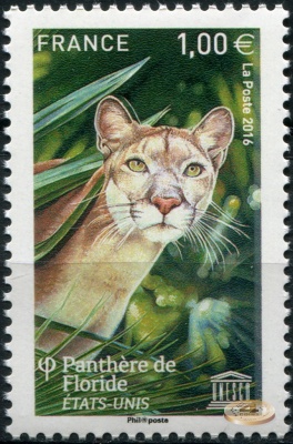 Франция. 2016. UNESCO. Пантеры Флориды (Почтовая марка. MNH OG)