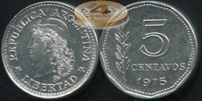 Аргентина. 5 центаво. 1975 (Unc)