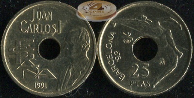 Испания. 25 песет. 1991 (Unc)