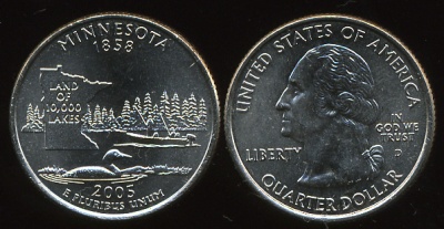 США. Монета 25 центов [Квотер]. 2005.D (KM#371. Unc) Миннесота