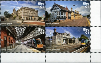 Ирландия. 2017. Железнодорожные вокзалы в Ирландии (Квартблок. MNH OG)