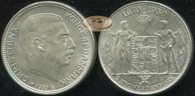 Дания. 2 кроны. 1930 (Unc. Серебро)