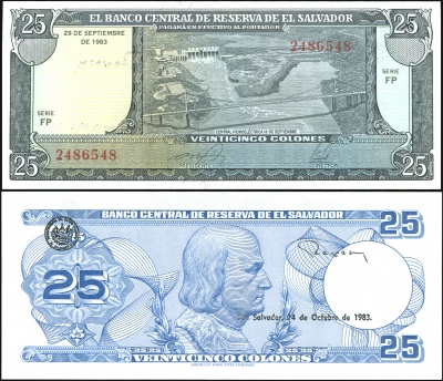 Сальвадор. Банкнота 25 колонов. 29.09.1983. Unc. Бумага. Кат# P.136a