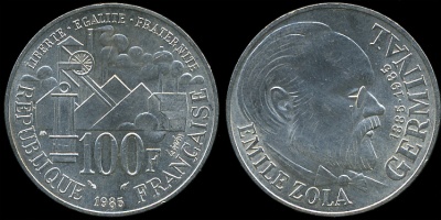 Франция. 100 франков. 1985 (Unc. Серебро)