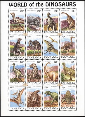 Танзания. 1994. Динозавры. Лист 2 (Малый лист. MNH OG)
