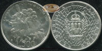 Сан-Марино. 500 лир. 1990 (Unc. Серебро)