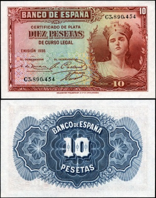 Испания. 10 песет (Unc) 1935