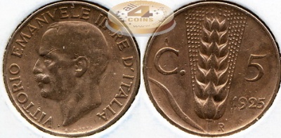 Италия. 5 центезими. 1925 (aXF)