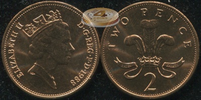 Великобритания. 2 пенса. 1988 (Unc)
