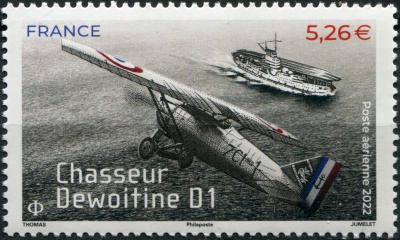 Франция. 2022. Истребитель Dewoitine D.1 (Почтовая марка. MNH OG)