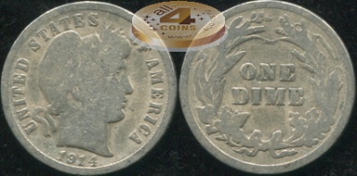 США. 10 центов (Дайм). 1914 (VG/G. Серебро)