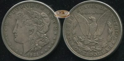 США. 1 доллар. 1921 (aUnc. Серебро)