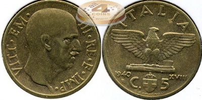 Италия. 5 центезимо. 1940 (XF)