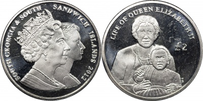 Южная Георгия и Южные Сандвичевы о-ва. Монета 2 фунта. 2012 (KM#52. Unc) Королева-мать и принцесса