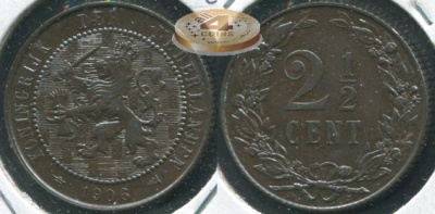 Нидерланды. 2 1/2 цента. 1906 (aUnc+)