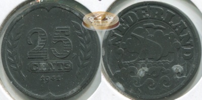 Нидерланды. Монета 25 центов. 1941 (KM#174. Unc)